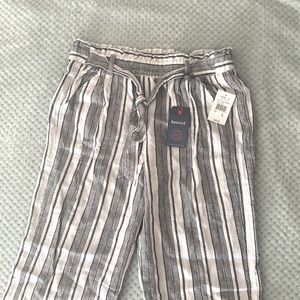 Striped linen blend pants with belt